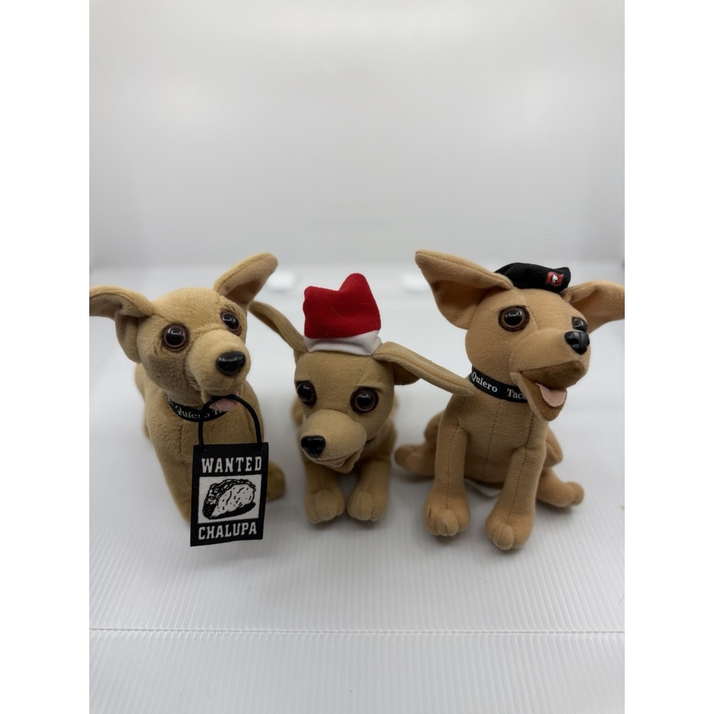 VTG Taco Bell Chihuahua Plush Lot of 3 Yo Quiero Dog, Chalupa & Christmas